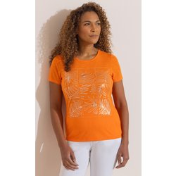 Anna Rose Embellished Leaf Print T-Shirt - Orange - Xxl