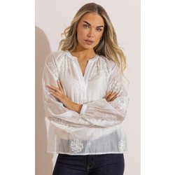 Embroidered Long Sleeve Top - White - 12