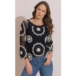 Patterned Crochet Top - Black/Ecru - L/Xl