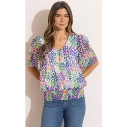 Spot Printed Smocked Hem Top - Lilac/Green - 14