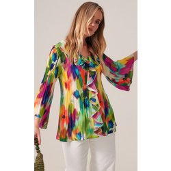 Abstract Print Pleated Ruffle Top - Geranium/Multi - 10