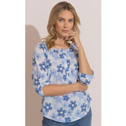 Floral Print Cotton Blouse - White/Blue - 20