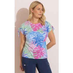 Anna Rose Embellished Leaf Print T Shirt - White/Multi - L