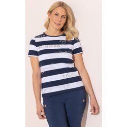 Anna Rose Stripe And Graphic Embellished T-Shirt - White/Navy - Xxl
