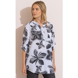 Floral Print Cotton Tunic Top - White/Black - 20