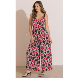 Printed Wide Leg Jumpsuit - Red/Black Multi - 16