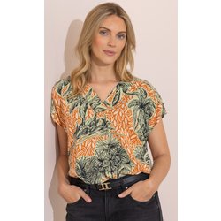 Palm Tree Printed Loose Top - Green/Brown - S