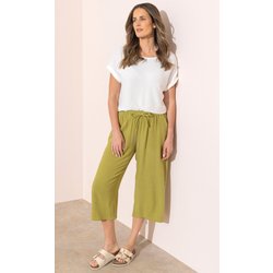 Wide Leg Linen Blend Cropped Trousers - Lime - 10