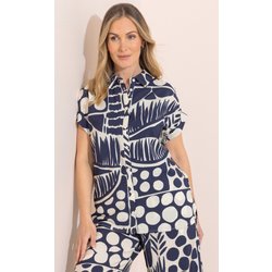 Anna Rose Spot Printed Short Sleeve Blouse - Navy/Ivory - 20
