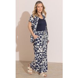 Anna Rose Spot Printed Wide Leg Pull On Trousers - Navy/Ivory - 16