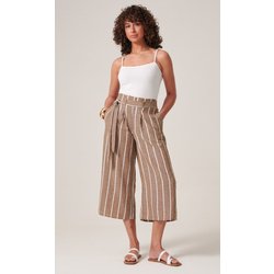 Striped Wide Leg Cropped Trousers - Brown - 10