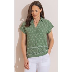Textured Printed Blouse - Khaki - 10