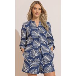 Embroidered Textured Blouse - Blue/Ivory - 18