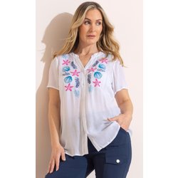 Anna Rose Seaside Embroidered Blouse - White - 14