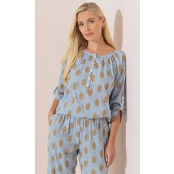 Geometric Embroidered Cotton Blouse - Blue - 22