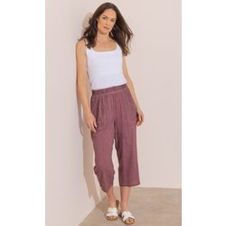 Wide Leg Linen Blend Cropped Trousers - Claret - 12