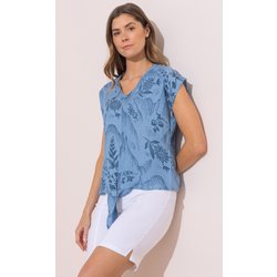 Garden Printed Tie Front Top - Blue - 22