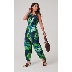 Printed Wide Leg Sleeveless Jumpsuit - Green - 18