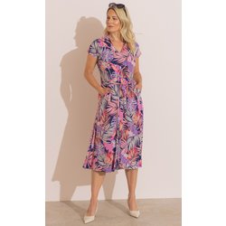 Anna Rose Leaf Printed Jersey Dress - Navy/Multi - 14