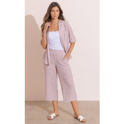 Striped Wide Leg Cropped Trousers - Claret - 10