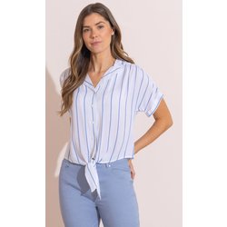 Striped Tie Front Blouse - White/Blue - 12