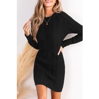 Black Cable Knit Long Sleeve Mini Jumper Dress