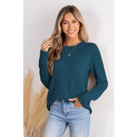 Blue Round Neck Perforated Long Sleeve Knitted Jumper