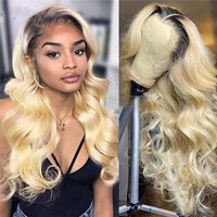 Ombre 613 With Dark Roots Light Blonde Body Wave Human Hair Lace Wig