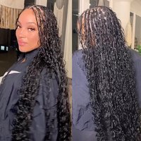 36Inch Lace Frontal Wigs Synthetic Box Braided Wigs With Boho Curly Ends