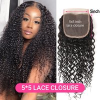 5x5 Invisible Water Wave Lace Closure Natural Wave Human Hair Closure Pre Plucked Closure