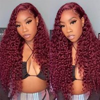 99J Deep Wave Lace Frontal Wigs Afordable 5x5 Lace Human Hair Burgundy Wigs