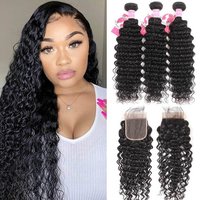 3 Bundles Deep Wave Hair With 4*4 Lace Closure Alipearl Brazilian Hair