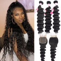Alipearl Peruvian Loose Deep Wave Hair 3pcs with 4*4 5*5 6*6 Lace Closure