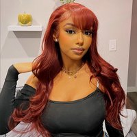 Auburn Red Hair Wig Body Wave Transparent Lace Wigs Human Hair With Natural Bangs