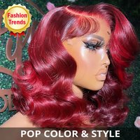 Dark Red Hair Wig Short Hairstyles Transparent Lace Glueless Bob Wigs