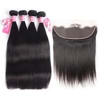Straight 4 Bundles with 13*4 Lace Frontal Peruvian Human Hair