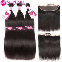 12A Top Grade Alipearl Brazilian Weave Straight Mink Human Hair Bundles With Lace Frontal Closure