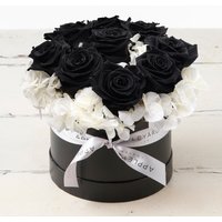 Black Rose & White Hydrangea Hatbox (Lasts Up To A Year) image