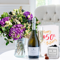 English Meadow, Appleyard Prosecco (75cl), 6 Mixed Truffles. & 50th Birthday Card image
