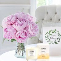 Pink Peonies, NEOM Happiness Candle (185g) & Birthday Card image