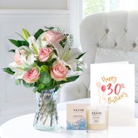 Simply Pink Rose & Lily, NEOM Real Luxury Candle (185g) & 30th Birthday Card image