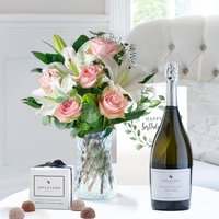 Simply Pink Rose & Lily, Prosecco, 6 Mixed Truffles & Birthday Card image