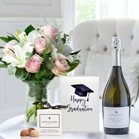 Simply Pink Rose & Lily, Prosecco, 6 Mixed Truffles & Graduation Card image