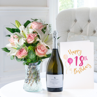 Simply Pink Rose & Lily, Prosecco (75cl) & 18th Birthday Card image