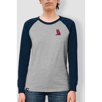 little kiwi Frauen Langarm-T-Shirt, "Fuchs", Heather Grey/Burgundy, Heather Grey/Navy
