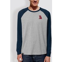 little kiwi Herren Langarm-T-Shirt, "Fuchs", Heather Grey/Burgundy, Heather Grey/Navy