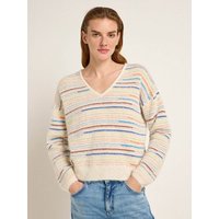 LANIUS Streifenpullover mit V-Ausschnitt aus Alpakawolle mit Bio-Baumwolle