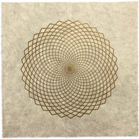 Veskor Cassiopeia LOTUS DES LEBENS Heilige Geometrie Linoldruck | 27,5 x 27,5 cm | Gold auf Naturweiß