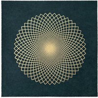 Veskor Cassiopeia LOTUS DER LIEBE Heilige Geometrie Linoldruck | 40 x 40 cm | Lichtgold auf Smaragdgrün