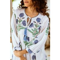 Haus of Namaste Ballonkleid kurz aus Bio-Baumwolle „Himalayan Blue Poppy“ , handbedruckt mit veganen Farben